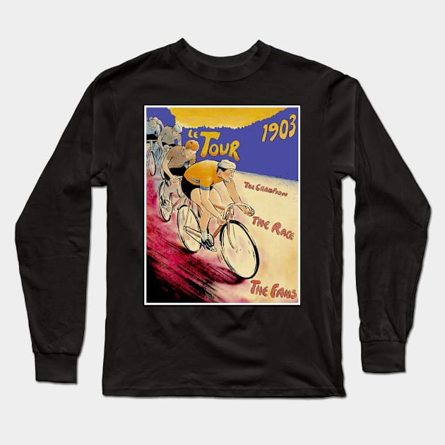 Le Tour Vintage 1903 Competing  Bicycle Racing Print Long Sleeve T-Shirt by posterbobs